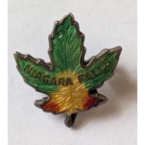 Vintage Sterling Silver Niagara Falls Canada Souvenir Enamel Pin Maple Leaf